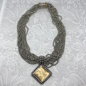 Vintage antique silver tone statement necklace magnetic clasp